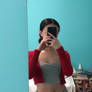 red button up cardigan